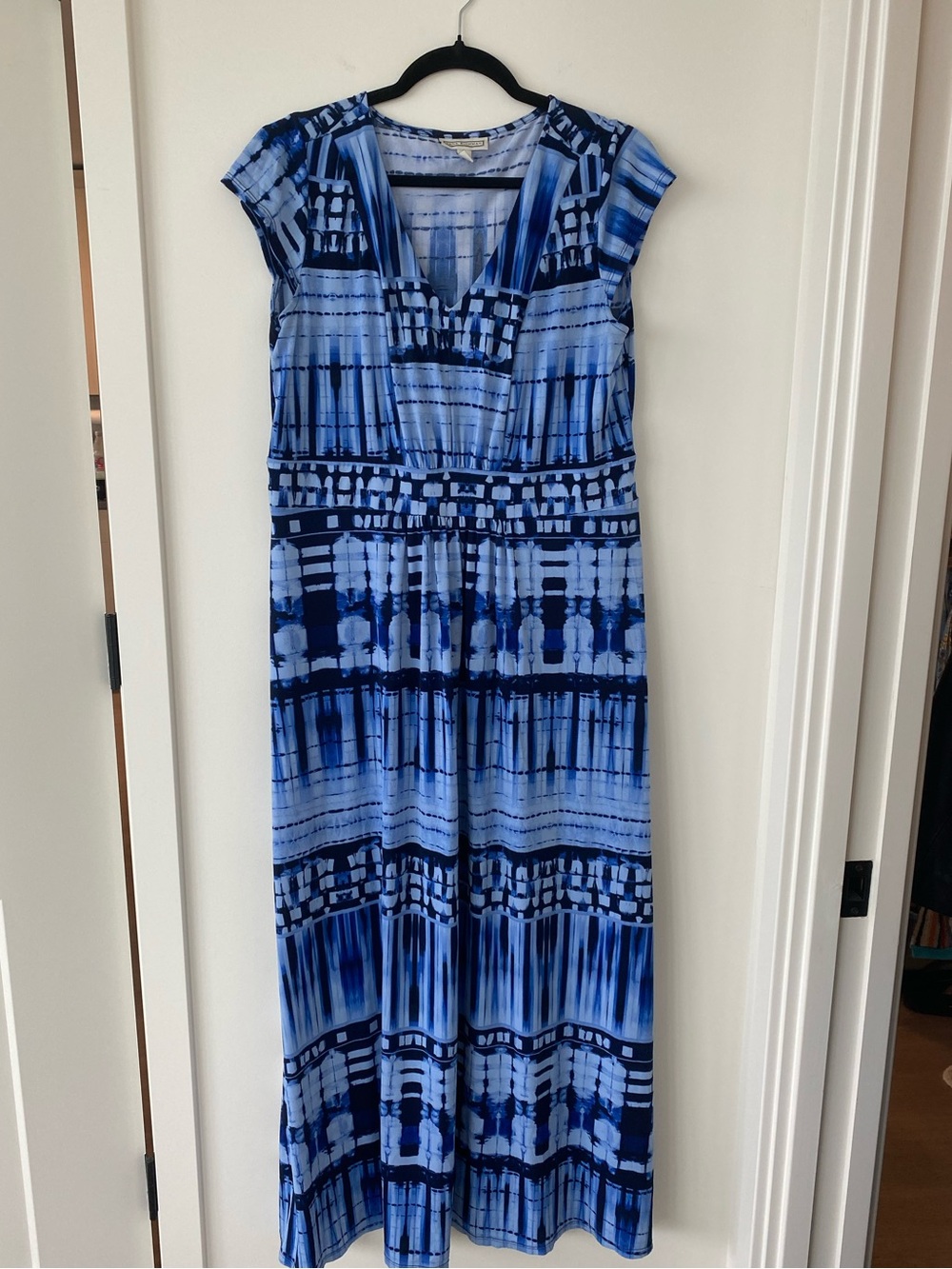 Dana Buchman Blue Patterned Cap-Sleeve Maxi Dress
